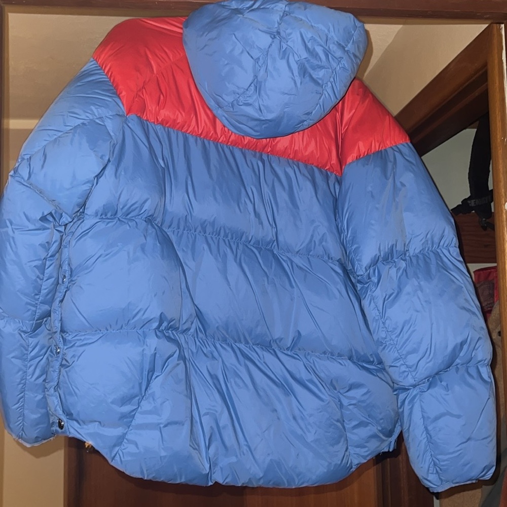 Womans Blue and Red Puffer Jacket